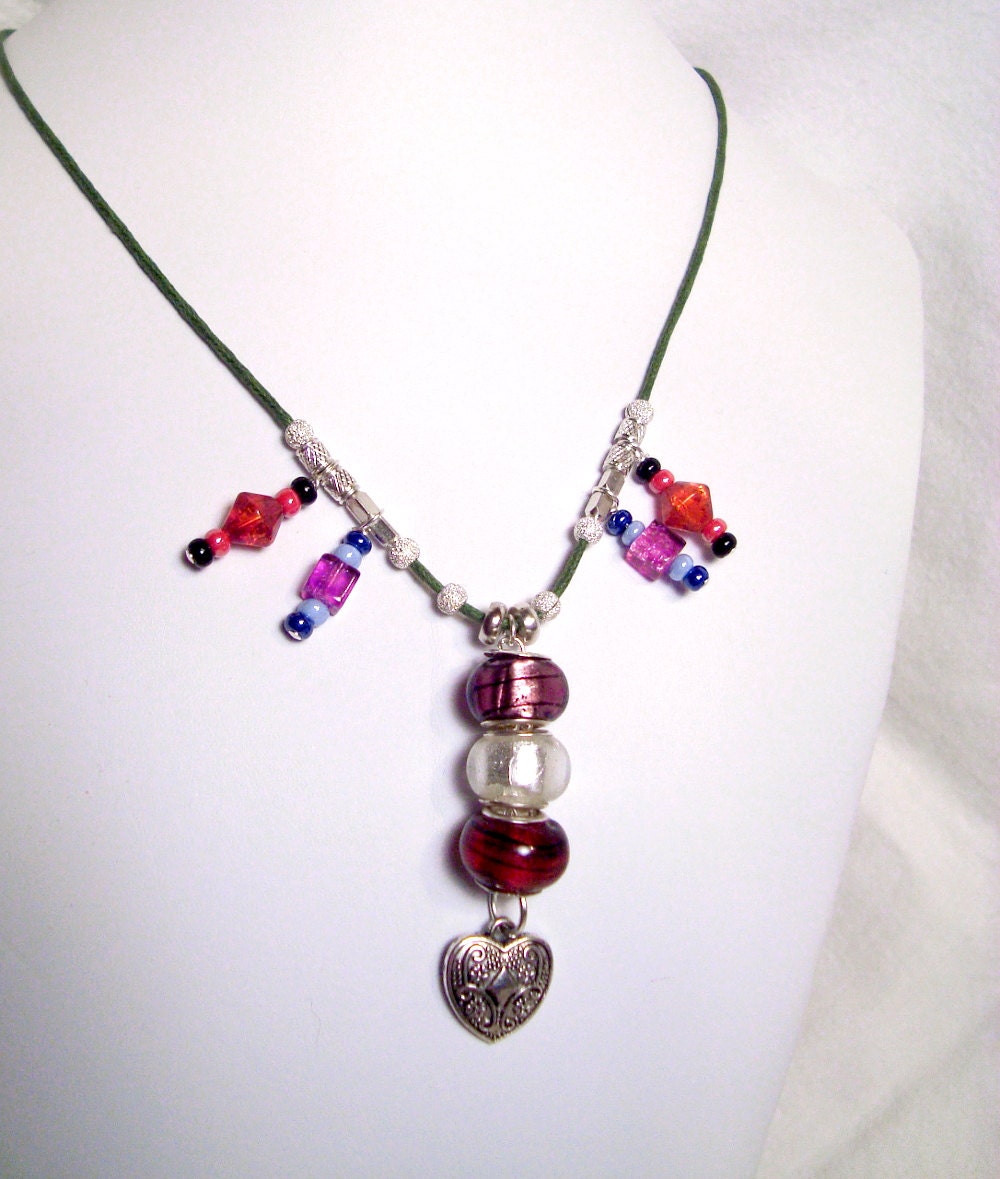 Pendant Necklace Pandora Charm Red, Purple Necklace N060