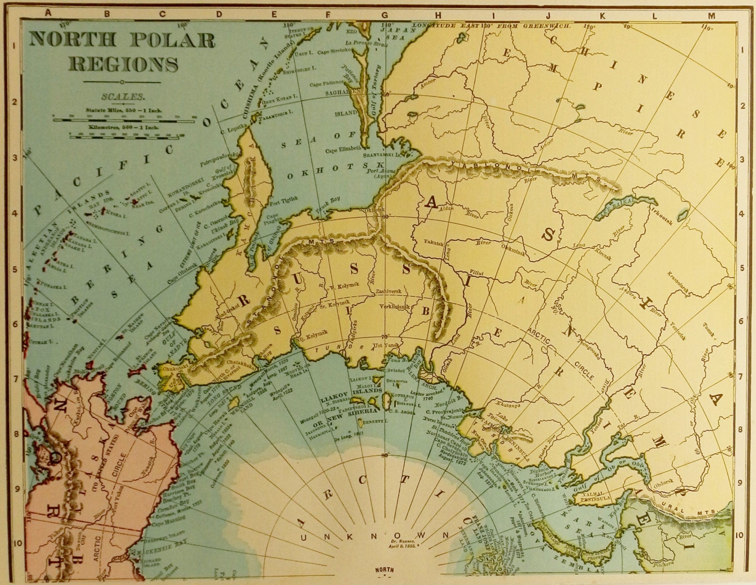 1900s North Pole Map, Wall Hanging Art (Reversible: Full-Page Foreign Commerce Chart Graph on Back) No. 129-130