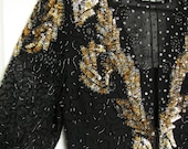 Vintage Black and Gold Sequin Dress - S/M