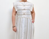 Vintage white and beige striped summer dress (M-L)