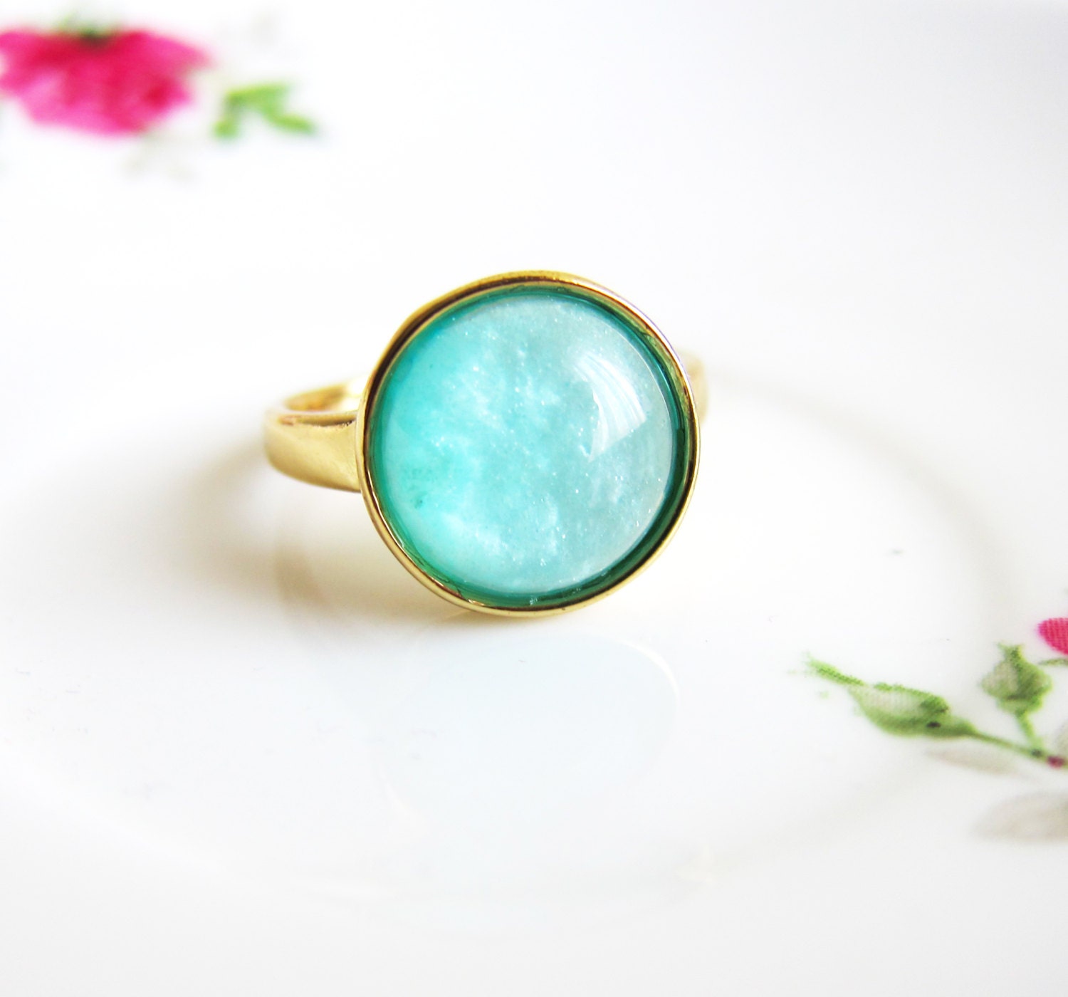 Turquoise Ring Aqua Faux Gem Stone Ring Blue Mint Green Ring Modern Jewelry Classy Minimal Summer Fashion Frosty Ice Berg Winter Theme