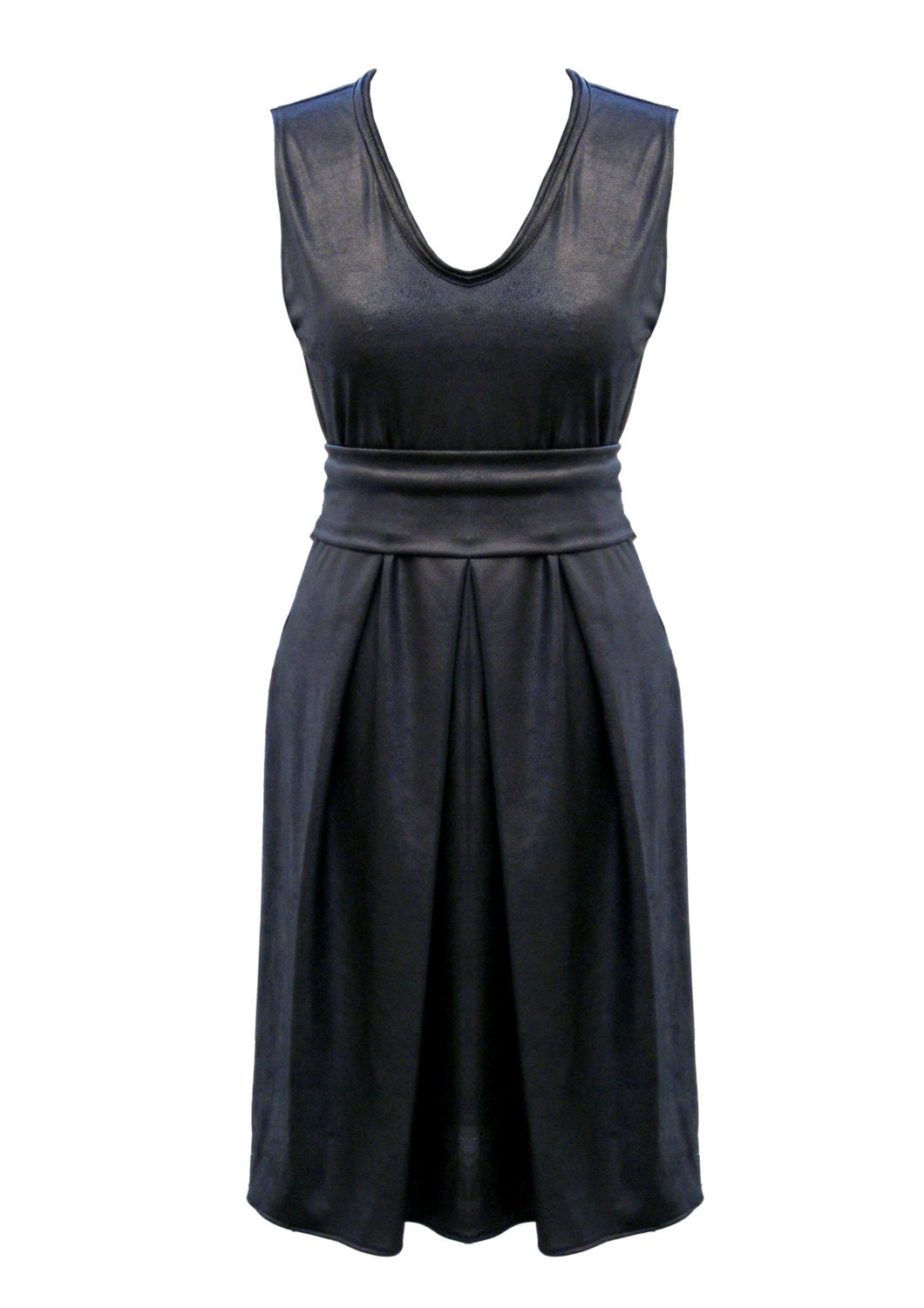 Little Black Dress, Faux Leather Pleated Dress, Plus Size Dress, Black Party Dress, Designers Dress