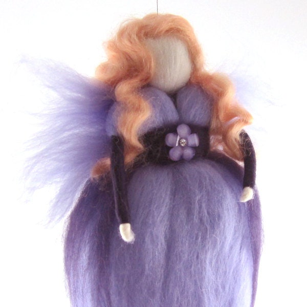 Purple Fairy Needle Felted Waldorf Fairy Ornament Fairytale Decoration Soft Sculpture Art Doll