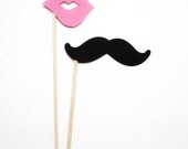 24 Mustache and Lips on a Stick Photo Booth Props Black Mustaches and Pink Lips - Gender Reveal Party Il_170x135