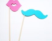 24 Mustache and Lips on a Stick Photo Booth Props Blue Mustaches and Pink Lips - Gender Reveal Party Il_170x135
