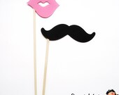 24 Pink and Black Mustache and Lips on a Stick Photo Booth Props - Black Mustaches and Pink Lips - Gender Reveal Party - Wedding Il_170x135