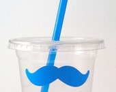 24 Blue Mustache Disposable Party Cups, Lids & Plastic Straws - Mustache Bash - Little Man Party - Gender Reveal Party - 12 oz or 16 oz Il_170x135