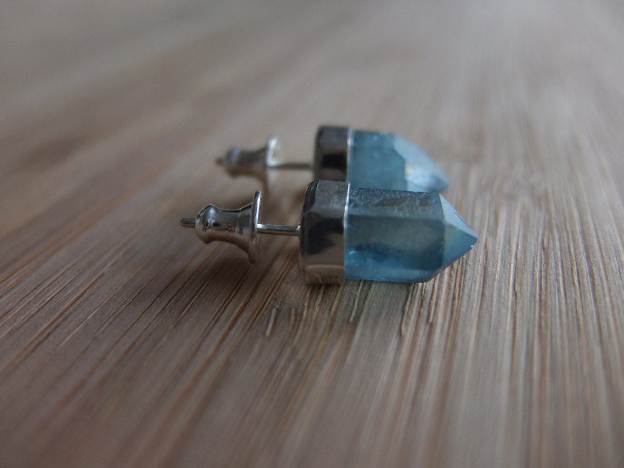 Sterling Silver Aqua Aura Quartz Shard Earrings