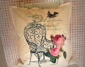 Sofa pillow. Finest quality cotton fabric. Print  picture by Lara Klass .Shabby chic. Home Decor, France