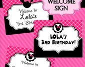 Minnie Mouse Inspired Party Printables Sign- Girls Birthday Party - First Birthday - BLACK AND PINK Mouse Collection- Krown Kreations Il_170x135