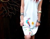Vintage Woven Cotton Embroidered Dress, Bohemian, Folk, Summer Dress, Ethnic Clothing, Peacock Embroidery, Hand Embroidery