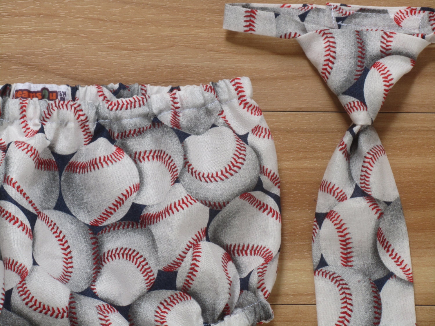 Baseball Cake Smash Outfit or First Birthday Outfit: Baby Necktie and Diaper Cover