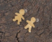 Gingerbread Earrings, Man and Woman Post Earrings, Christams Gift, Gold Studs- Handmade- Ready to Ship