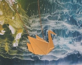 Origami Swan Necklace, Gold Swan Jewelry, Swan Pendant with Gold filled Chain, Nature Necklace