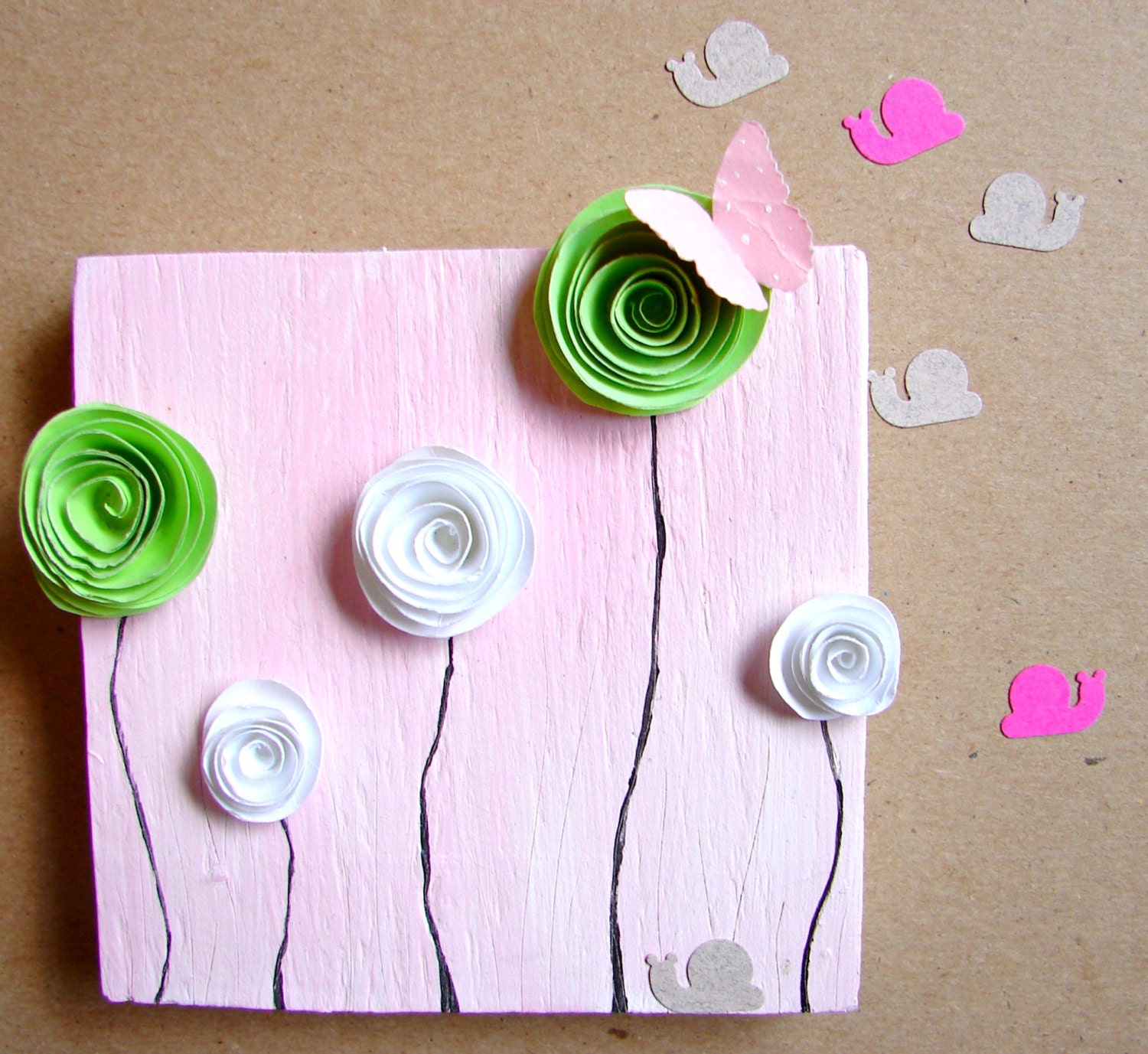 Nursery Art, Home Decor, Birthday for Her, Anniversary for Her--OOAK Upcycled Wood Block-- Mini Whimsical Painting-Mixed Media