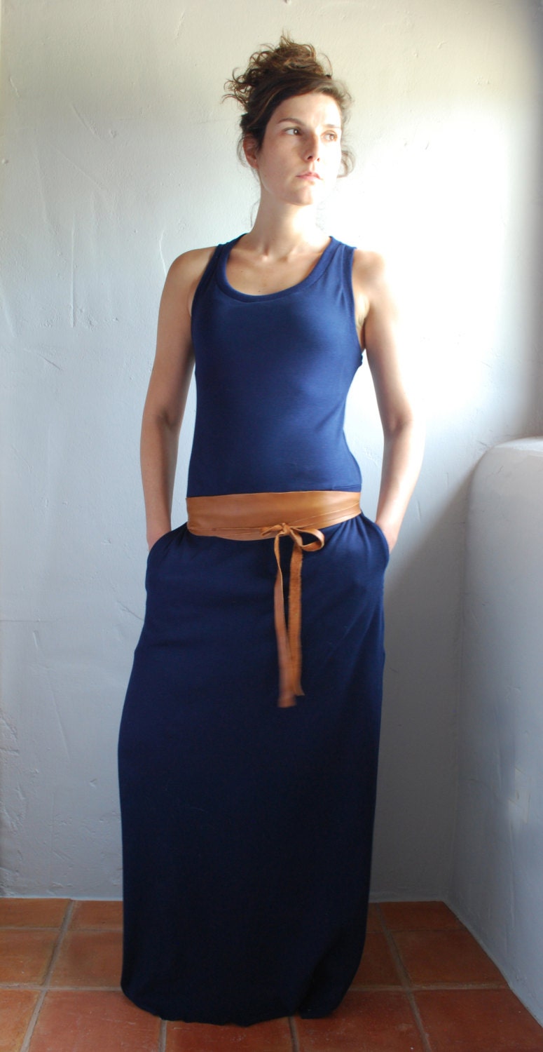 Navy Maxi Dress Tank cotton interlock / Gift for her / Women fashion