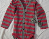Red and grey striped faux cardigan onsie with coordinating bow tie