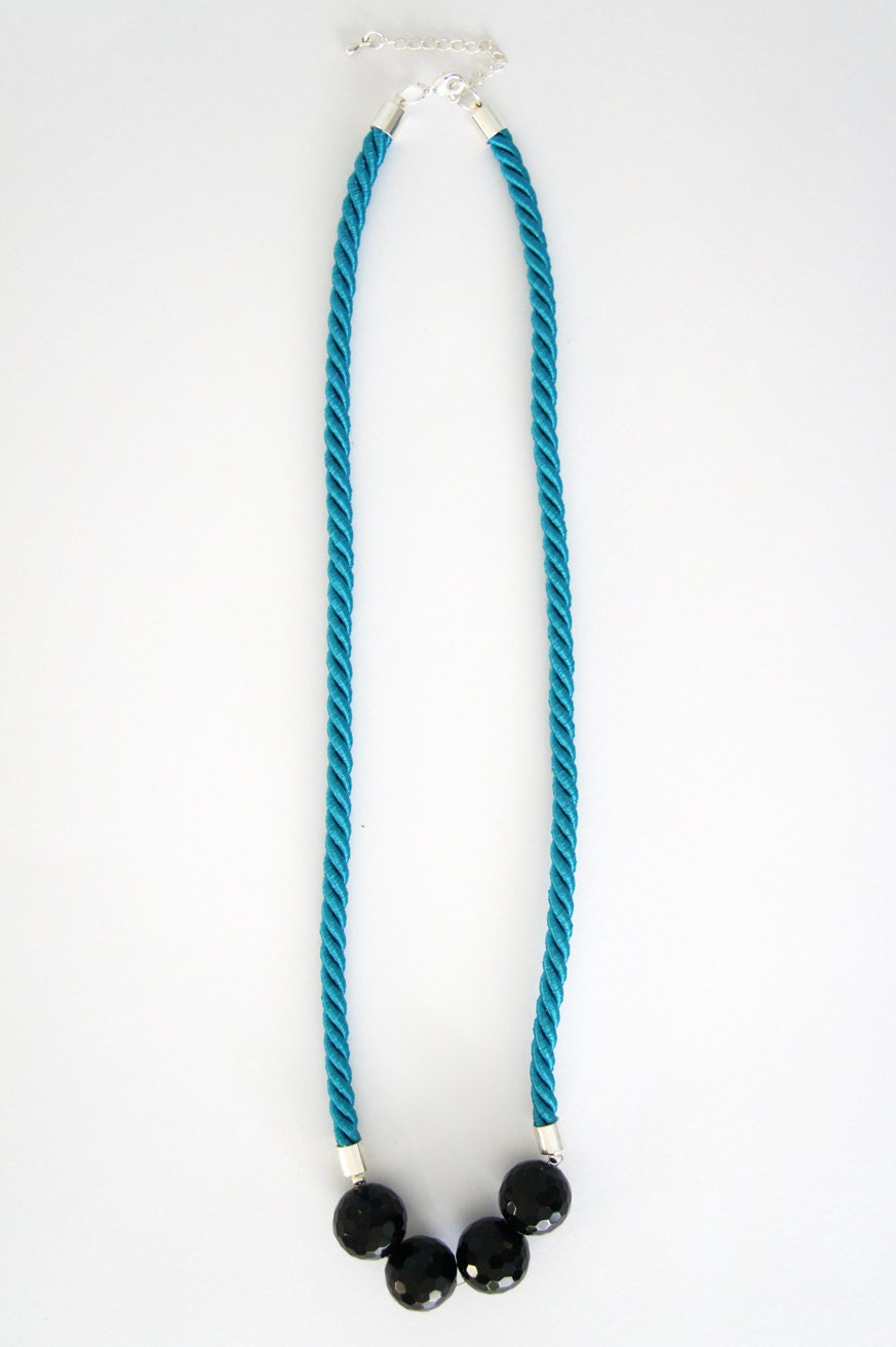 SALE - Turquoise Cord and Onyx Necklace