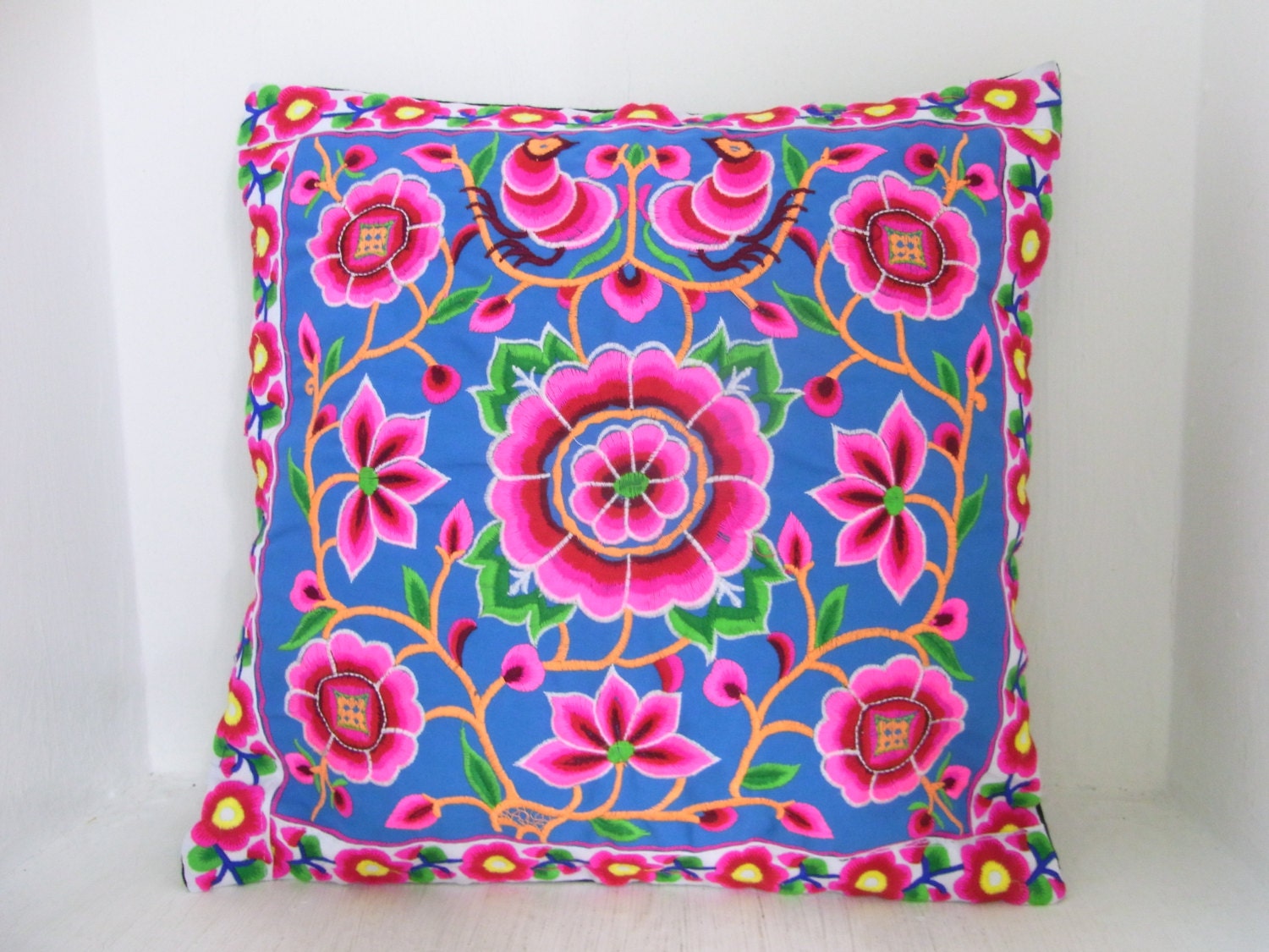 Blue Worm Cushion Cover HMONG Hill Tribe Thailand FAIR Trade Handmade  (CS010-BW)