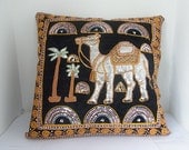 Camel Hand Embroidered Cushion Cover HMONG Hill Tribe Thailand FAIR Trade Handmade (CS006.700)