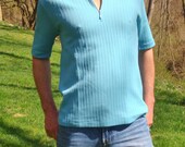 Baby Blue Mens Hipster Mod 70s Shirt Cabana Arnold Palmer Golf - Size M/L
