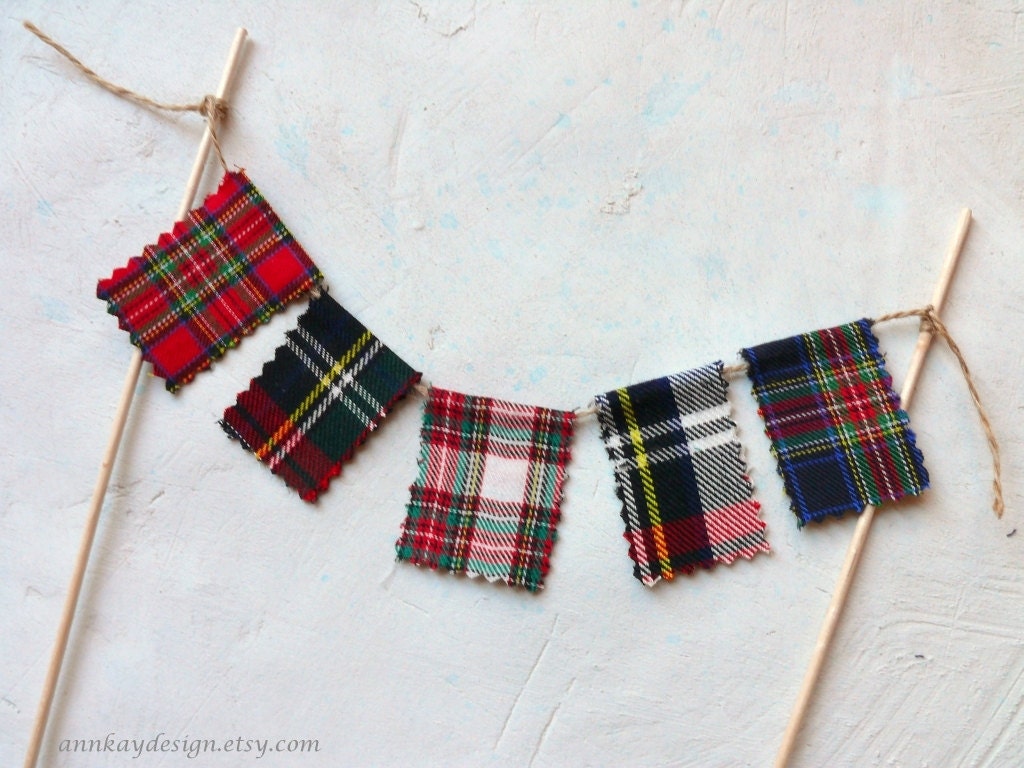 Plaid Wedding Cake Topper Bunting Tartan Mini Fabric Pennant Banner