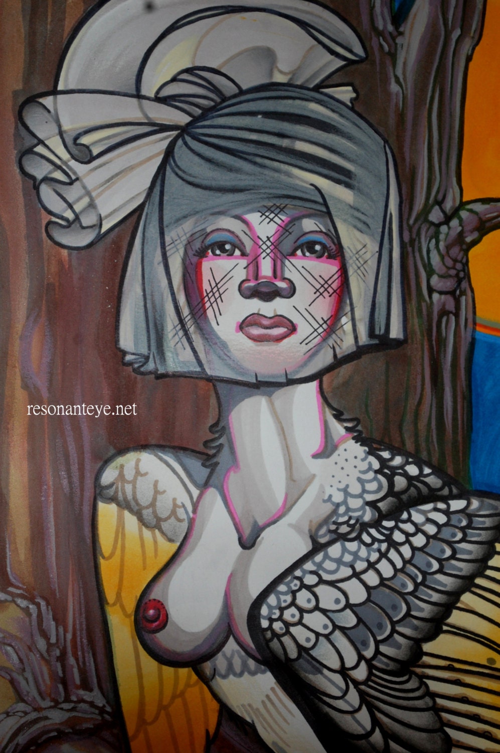 harpy, alkonost, bird woman original art