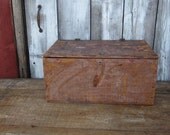 Antique Wood Box  Wooden Trunk Red Patina Old Home Made Storage