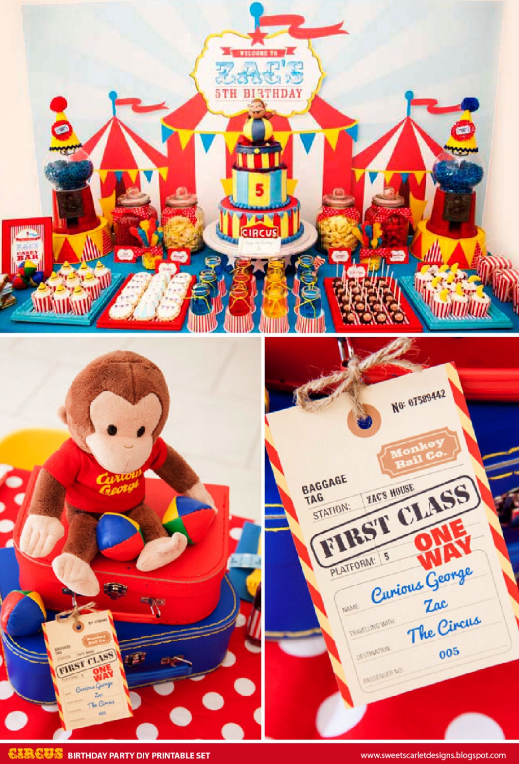 CIRCUS Birthday Party Printable Set - Cupcake Toppers, Bottle Labels, Favor Tags and more