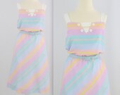 Vintage 1980s Cotton A Line Pastel Striped Sundress - Small Medium