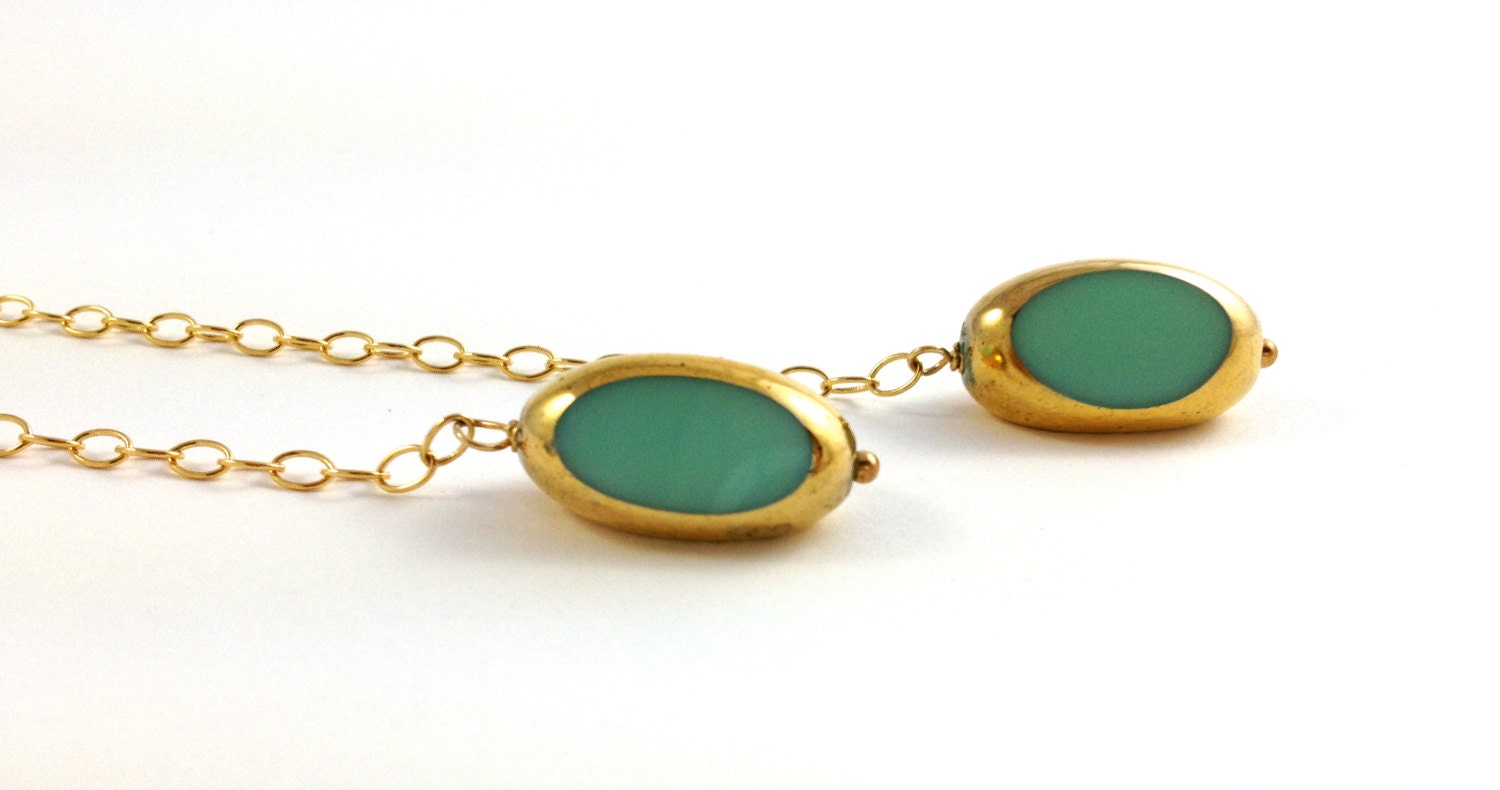 Lariat Necklace in Sea Foam // mid century jewelry // LilahV