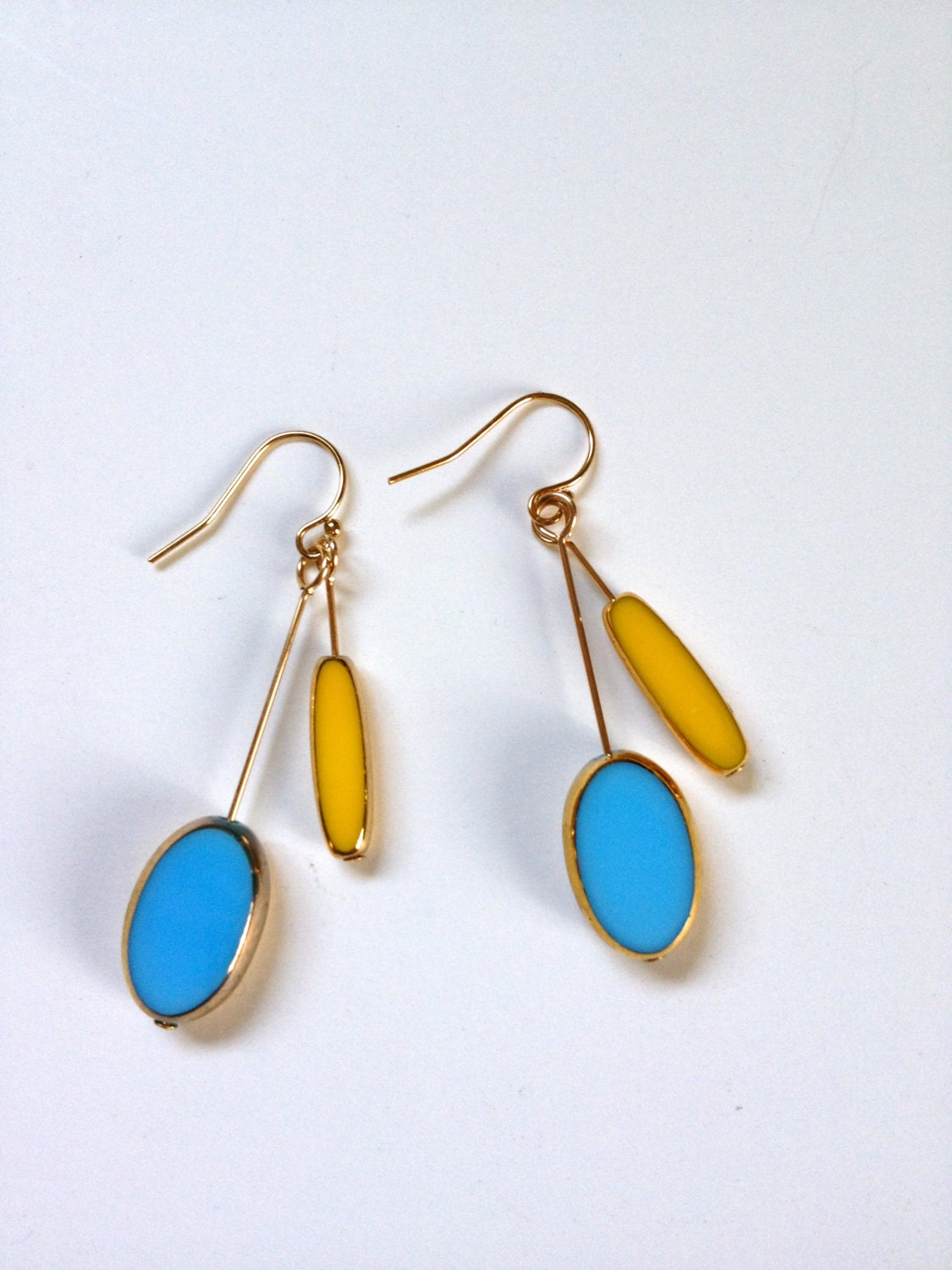 German Stick Earrings // rare glass beads in blue and yellow // LilahV