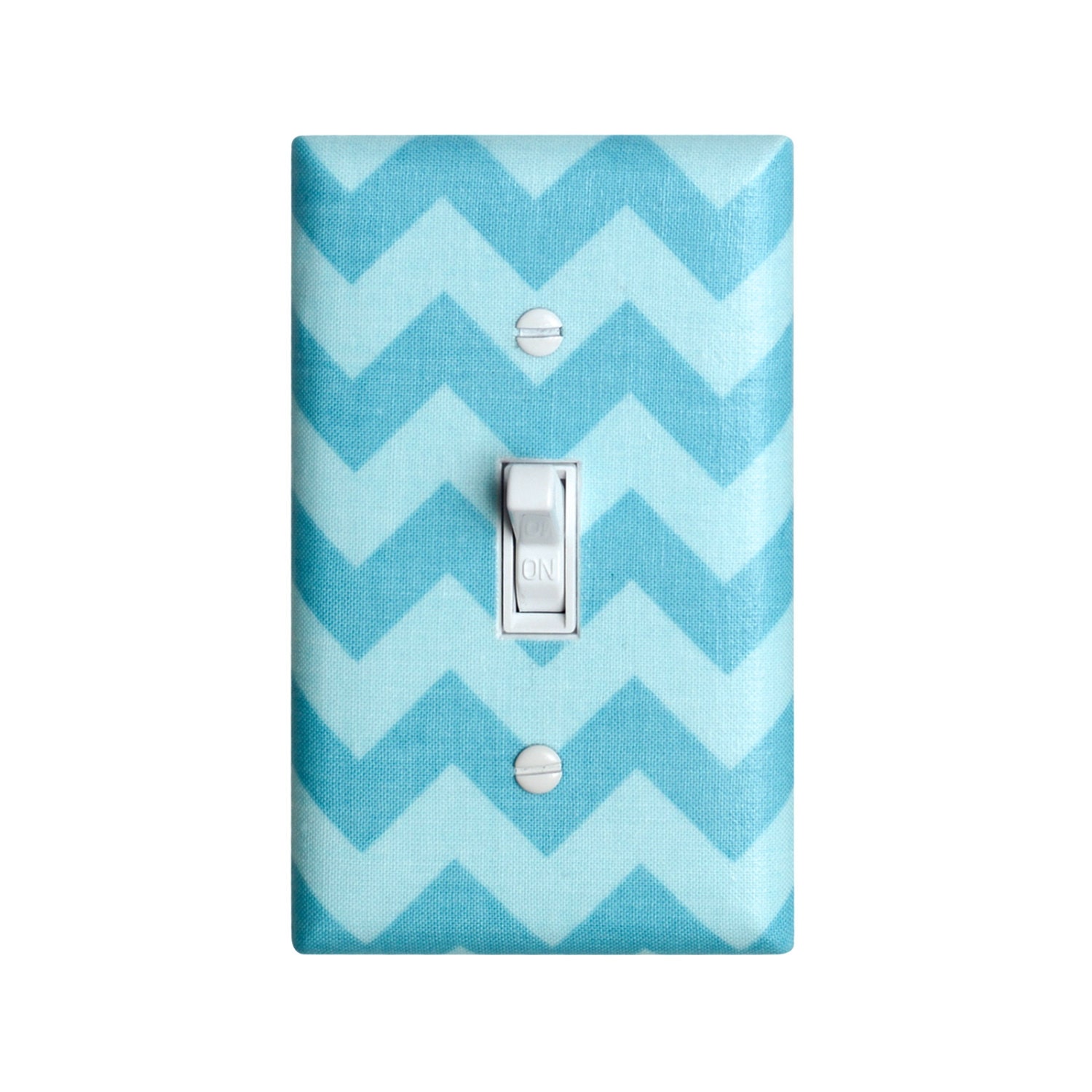 Chevron Light Switch Plate Cover / Aqua Small Zig Zags / Baby Nursery Kids Room / Riley Blake Two Tone