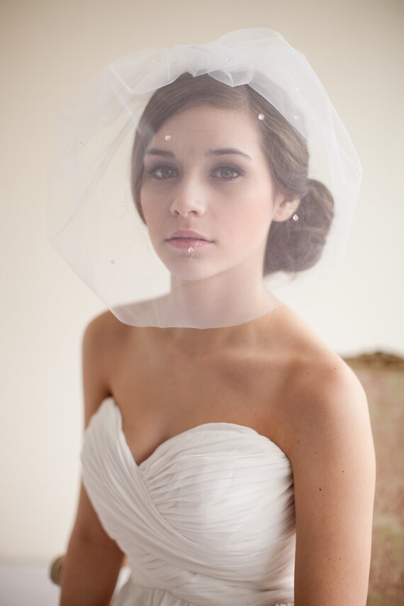Tulle Teardrop Blusher Veil Birdcage Veil - Angelina MADE TO ORDER