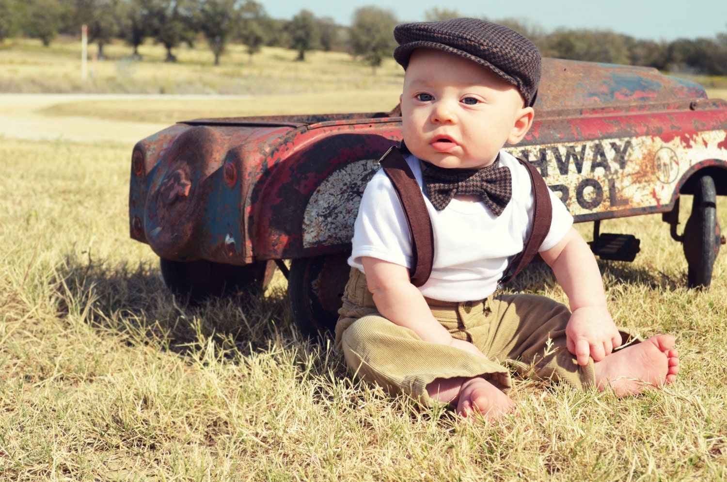 Baby boy - baby boy photo prop - photo props - four tiny cousins - flat cap - bow tie - baby newsboy hat - baby bow tie - bow tie and hat