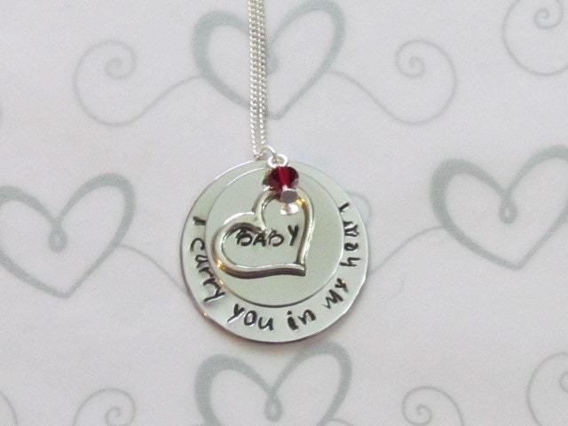 I CARRY you in my HEART Necklace -- Hand Stamped Jewelry  -- Remembrance Necklace -- Sterling Silver Chain