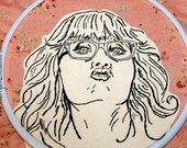 New Girl- Zooey Deschanel -hand stitched wall art- Embroidery portrait