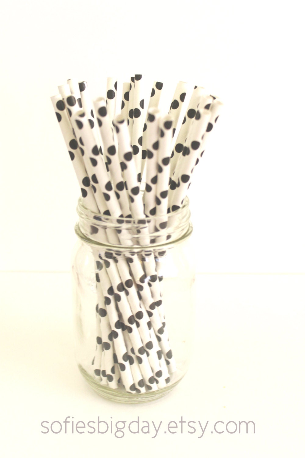 Black Polka Dot Straws with Printable Flags-cake pop sticks- paper straws-25 count Il_570xn