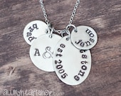 Mommy Necklace Hand Stamped with TWO Names - Sterling Silver Charms