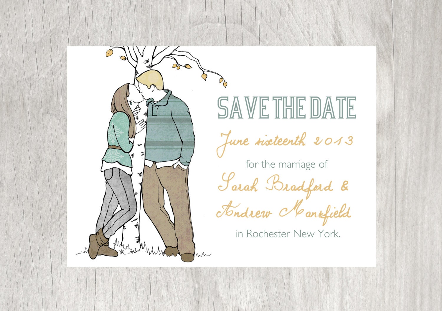Custom Illustration Save the Date Card or Wedding Invitation from your photo, 5x7, choose color, font, text. hand drawn, original, trendy.