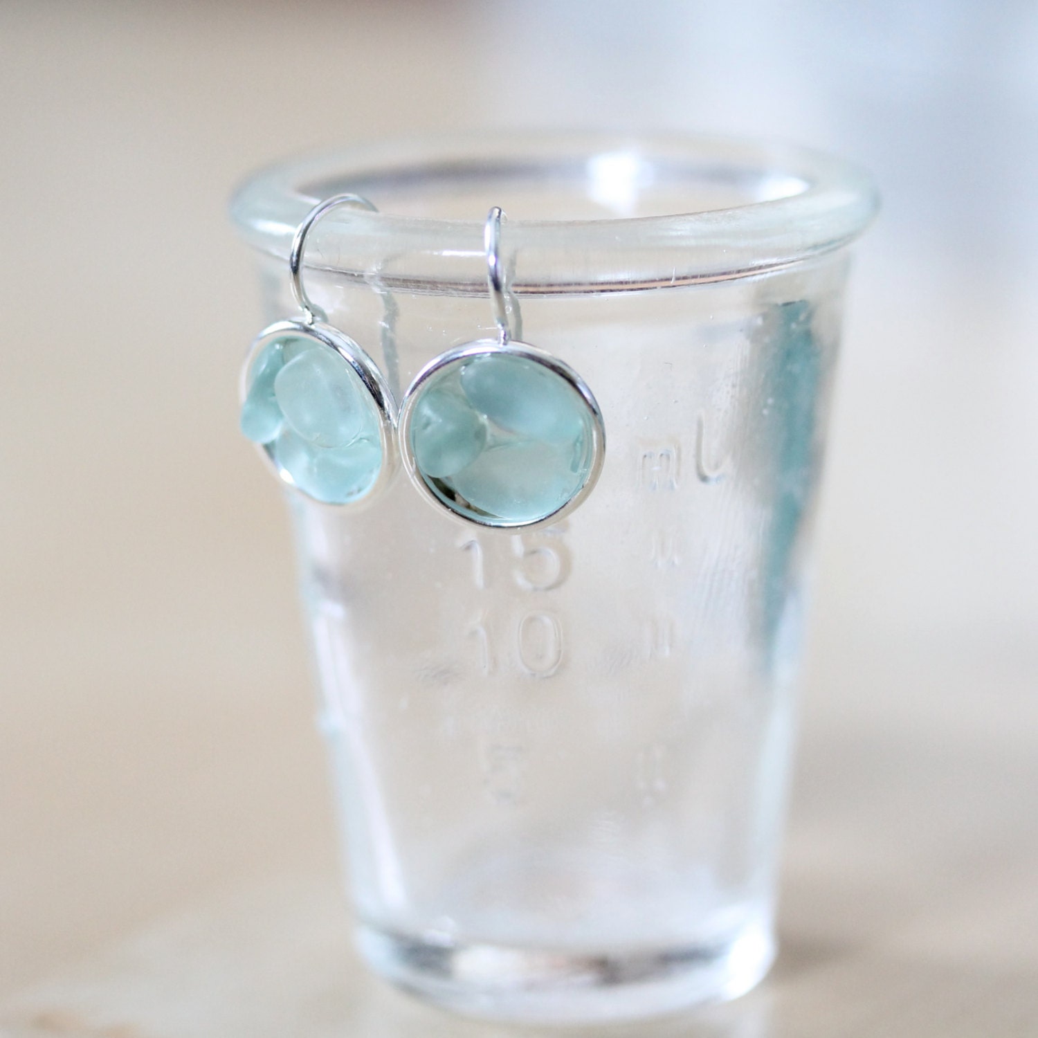 Sea Glass & Silver Mosaic Earrings - Aqua