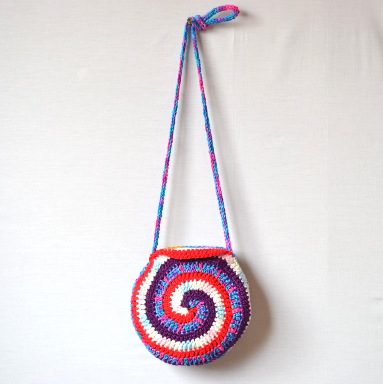 Circular Swirls Crazy Crochet Hobo Bag, Pouch, Small, Bright, Colorful, Sling Bag, Hippie Purse
