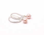Little Girl Earrings, Pink Pearl Leverbacks Sterling Silver, Flower Girl Gift