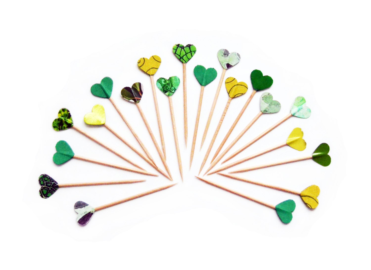 20 Green Party Picks Hearts Cupcake Toppers