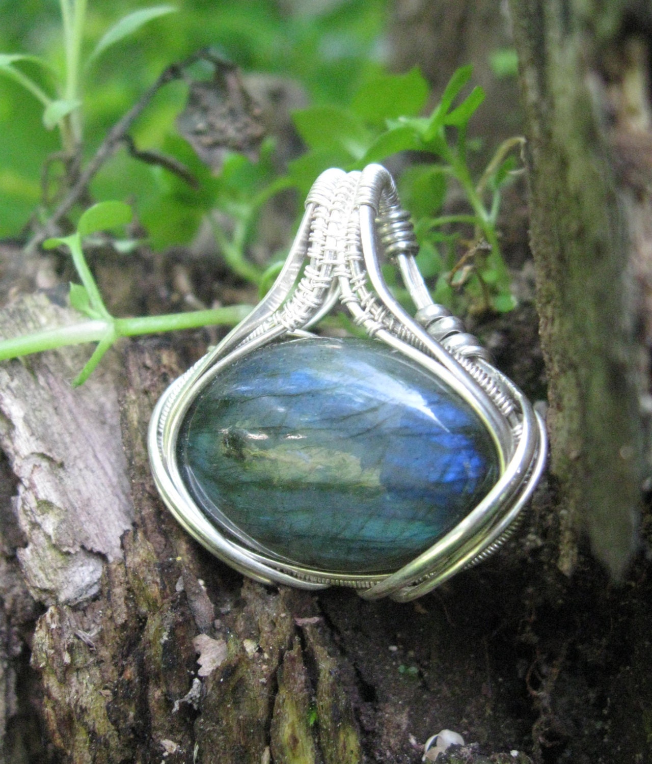 Labradorite Wire Wrapped Pendant in Sterling Silver