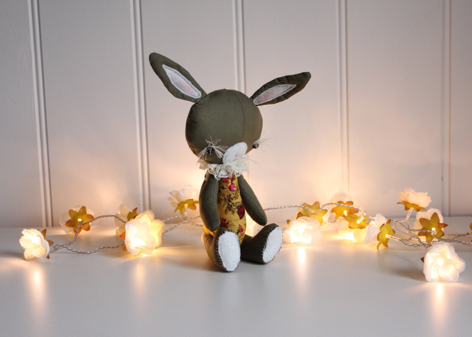 The Moss Rabbit, butterfly print body with button joints // OOAK Plushie