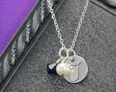 Bridesmaid necklace, Wedding necklace, Monogram Necklace, Tiny initial necklace, Bridesmaid gift, hand stamped initial, wedding jewelry