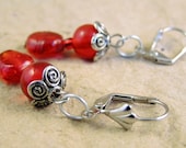 Red glass dangle earrings. Bead lever-back dangles. Victorian style handmade jewelry