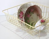 Vintage Pale Butter Yellow Shabby Dish Rack Farmhouse Kitchen Drying Rack Cottage Chic