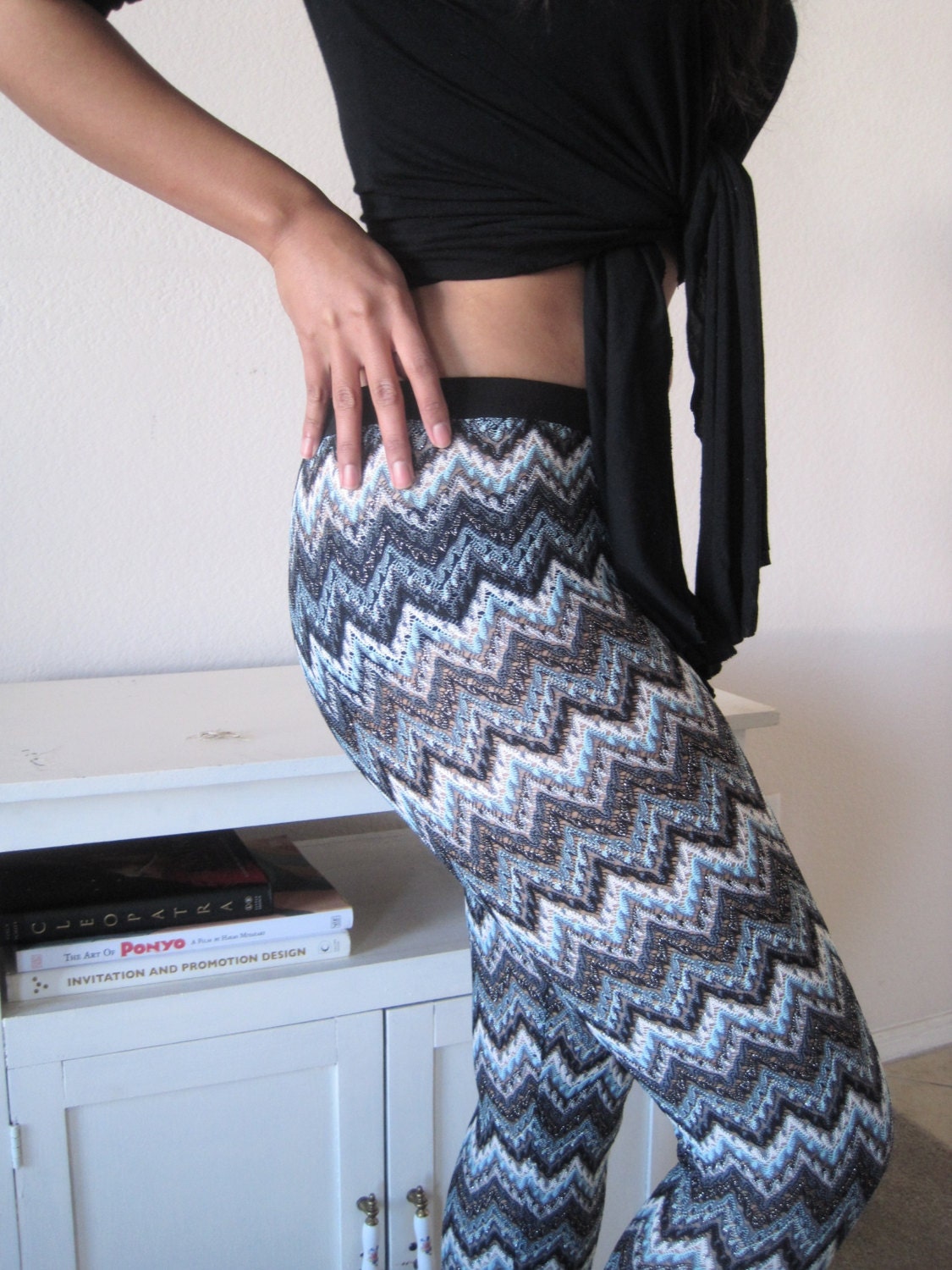 Under The Weather Leggings - Multicolor Metallic Sweater Knit - Longer Length - Medium